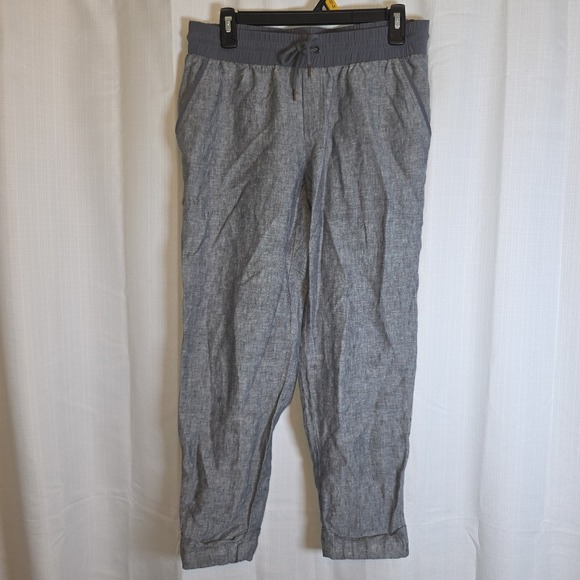 Athleta Pants - Athleta Bali Ankle Pants Womens Size 10 Linen Gray Pockets Rolled Cuff Ankle